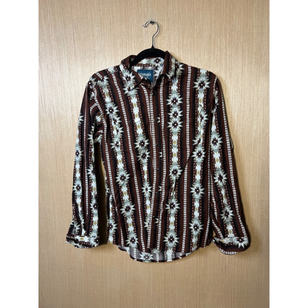 Wrangler Boys XL Western Snap Shirt Brown Aztec Southwestern Geometric Pearl